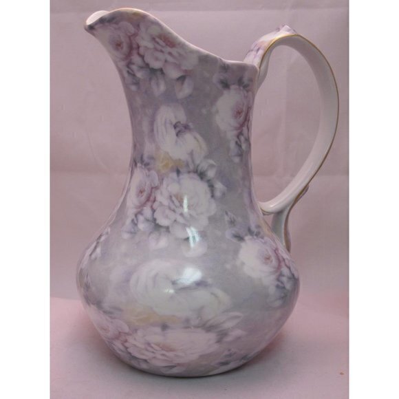 Madison & Max at Home Gray Mauve Floral Roses Pitcher‎ Ewer - Picture 1 of 1